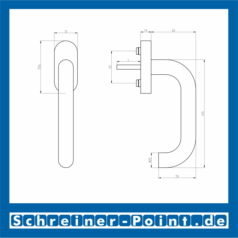 blaugelb Fenstergriff FGS U-Form